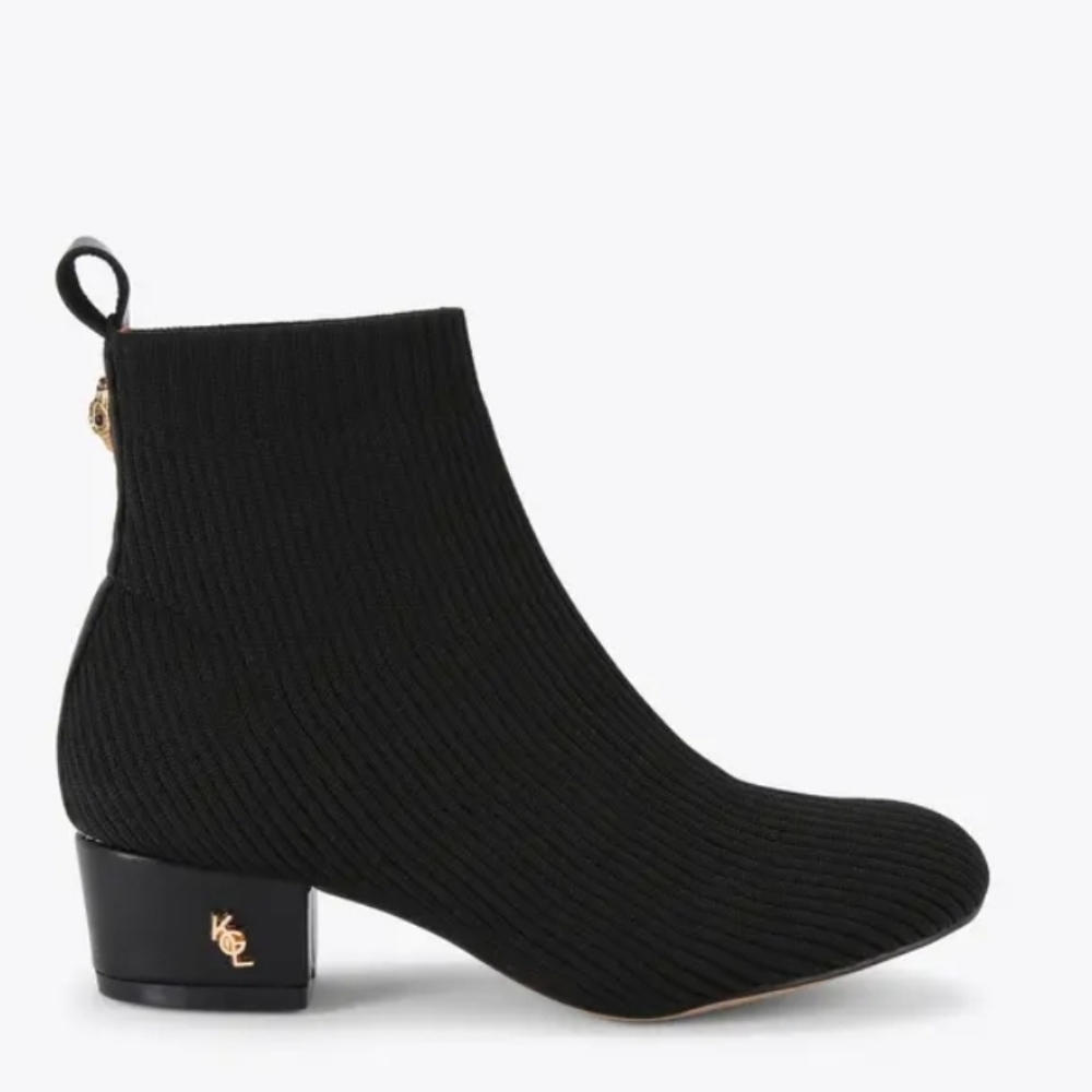 Kurt Geiger Mini Elmer Boots Black Knit Size 12 Youth/Big Kids Gold Accent
